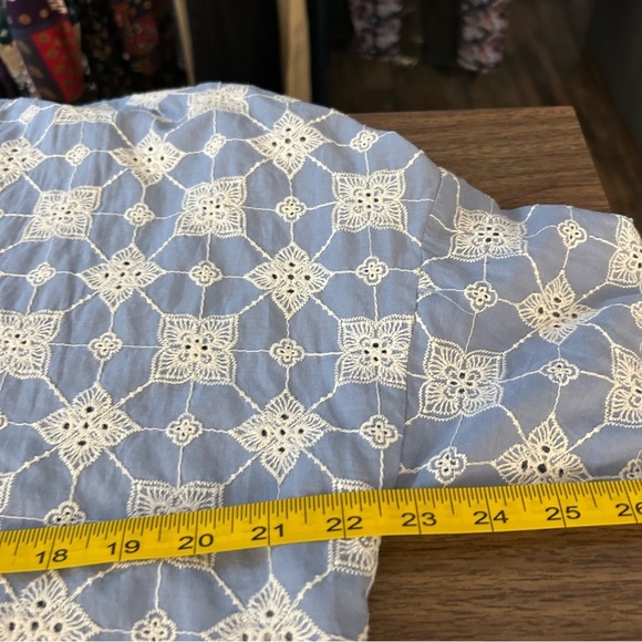 Zara Blue and White Bell Sleeve Blouse M - Picture 9 of 11